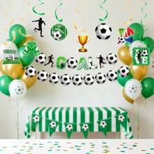 1 Set de suministros para fiesta de fútbol: Pancarta, decoración de corona, tema deportivo para cumpleaños de niños, decoración de bar. La colorida pancarta y los remolinos colgantes crean una atmósfera festiva de juego, mejorando la decoración de cumpleaños y la decoración de fútbol. Incluye pancarta "Goal", corona y 8 remolinos colgantes con tema de fútbol, perfecto para la decoración de la fiesta de fútbol para cumpleaños de niños, días de juego o eventos de bar. No se requieren herramientas complejas, se puede configurar en minutos para transformar instantáneamente tu espacio. - multicolor - Ver 3