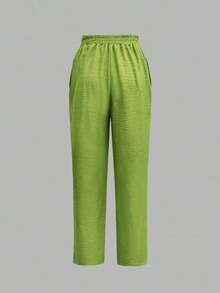 Pantalones elegantes y casuales de moda para mujer con bolsillos en ángulo y detalles de botones, adecuados para ir al trabajo, color negro, primavera - Amarillo verdoso - Ver 4