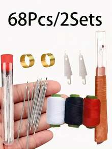 34/68pcs Large Eye Needle Threader Set, Traditional Steel Needles Suitable For Elderly, Hand Sewing Clothes And Quilts (Random Color Needle Box: Red Or Blue), Fine Needles For Hand Sewing, Clothes, Quilts, Embroidery - Multicolor - View 9