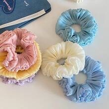 1pc Soft Pleated Flower Bud Scrunchie, Versatile Sweet Girl Fashion Hair Tie Hair Accessory Ponytail Elastics Rubber Bands - Multicolor - View 4