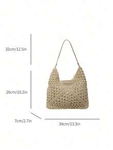 Dedoo Handmade Woven Grandma Plaid Large Capacity Tote Bag For Women - Beige - View 6