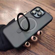 Ốp lưng điện thoại cao cấp bằng kim loại, có nam châm và chức năng sạc không dây cho iPhone 11 12 13 14 15 16 17 Pro Max Air Plus, chống sốc và bề mặt mờ. - màu đen - Xem 4