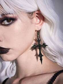 1 Đôi bông tai hình thánh giá phong cách Gothic cổ điển - màu đen - Xem 2