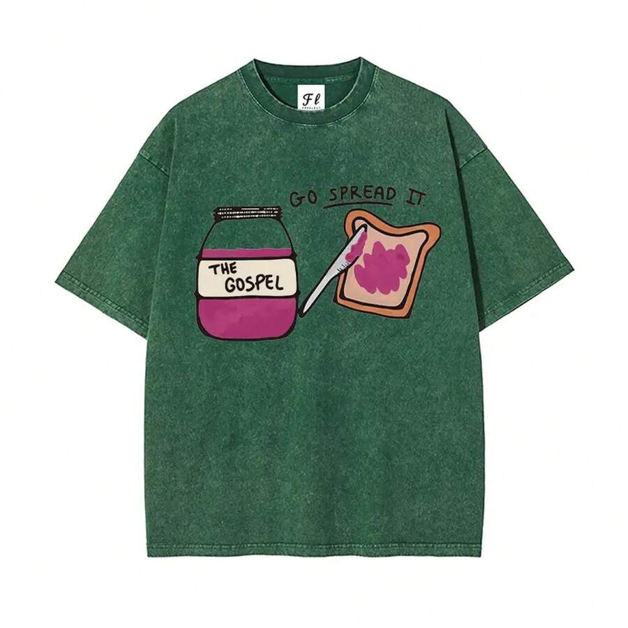 Ve y difunde la camiseta del evangelio. |   Camiseta Retro Lavada con Gráficos Cristianos Divertidos, Camiseta Gospel Jam |   Camiseta Vintage de Gran Tamaño con Estampado de Meme de Fe - Verde - Ver 1