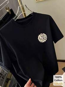 Adatto per Y2k, T-shirt a maniche corte di media lunghezza con stampa grafica divertente, top casual ed elegante per donne, nero, estivo. Top estivo. - nero - Visualizzare 4