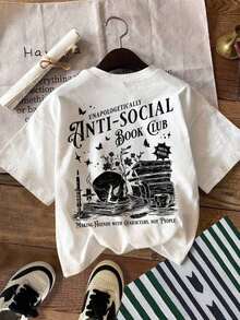 Camiseta de manga corta con estampado de letras minimalista casual de talla grande  LUNE - Negro - Ver 4