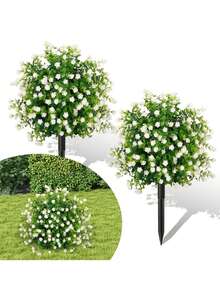 1 Set Artificial Green Plants With Ground Stakes, White Artificial Flowers Outdoor Fake Flowers Plastic UV Resistant Shrubs Greenery Hanging Decor, Suitable For Garden Porch Window Box Farmhouse Outdoor Summer Indoor Decoration, UV Resistant Artificial Camellia Shrubs, Realistic Flower Bouquet, Suitable For Spring Summer Indoor Outdoor Decoration, Home, Hotel, Garden, Wedding And Vacation Scenes, Ground Placement Outdoor Fake Flowers - Multicolor - View 4