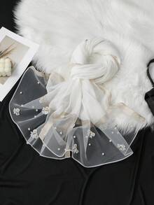 1pc Women's Luxury Butterfly Embroidery Long Scarf, Mesh Pearl Beaded Minimalist Long Shawl, Breathable Mesh Pearl Shawl, Suitable For Wedding, Evening Party Outerwear And Daily Outing Matching - Multicolor - View 5