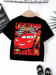 Summer Boys' Lightning McQueen T-Shirt - Boys' Disney *Cars* Printed Tee - Casual Pure Cotton Top With Double-Sided Front And Back Print - màu đen - Xem 6