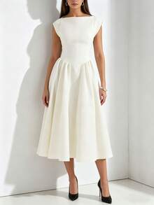 2026 Spring New European And American Women's Fashion Elegant Backless Dress Stylish Slim Sleeveless Solid Color Long Dress - 杏色 - 查看 10