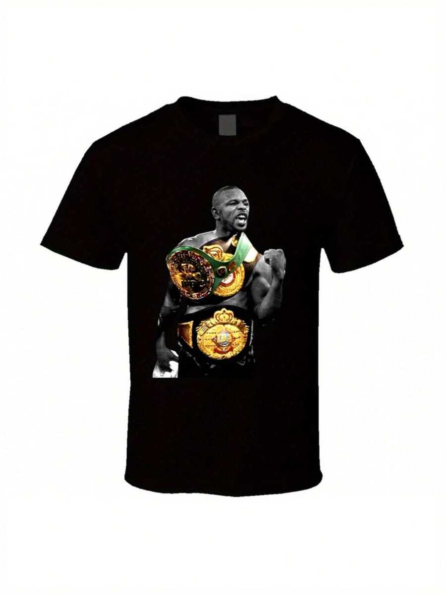 Camiseta de boxeo Roy Jones Jr. negra para hombre y unisex - Camiseta oficial con diseño del cinturón de campeón, corte holgado, informal, para entrenamientos en el gimnasio, para fanáticos del boxeo y para usar en todas las estaciones (Diseño JR.) - Negro - Ver 1