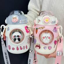 Cute Water Bottles With Straws For Boys And Girls, 820ml Large Capacity Water Cup, Kawaii Cartoon Design, School Trip For Students - Cup Brush - View 3
