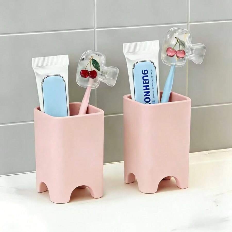 2pcs Cherry Pattern Toothbrush Holders - Cute Design, Suitable For Travel And Home Use, Transparent Cover, Compact And Portable, Protects Toothbrush Head, Double Drainage Ventilation, Suitable For Home, Dorm And Travel | Cute Toothbrush Head Storage Box, Suitable For Bathroom Storage, Home And Dorm Use - Multicolor - View 1