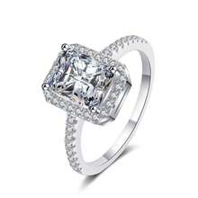 Swaro Anillo de plata pura XDY925 para mujer con microincrustaciones de piedras en forma de cubo de azúcar, 1 quilate, 2 quilates, anillo de moissanita irregular de cuatro puntas.Diamante sintético Moissanita, pasa detector de diamantes - biselado de 5*7 (corte radiante) - Ver 6
