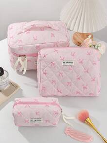 1 Piece/Set Floral And Bow Print Balletcore Travel Cosmetic Bag With Large Capacity, Makeup Bag, Cosmetic Bag, Toiletry Bag, Travel Packaging, Travel Accessories, Cruise Accessories, Student Dorm Accessories, Bridesmaid Gifts, Mother's Day Gifts, Birthday Gifts, Gifts For Friends And Teachers, Home Decor, Bedroom Decor, Jewelry Organizer, Lip Care Organizer, Nail Polish Organizer - Multicolor - View 19