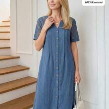 YijiaNvz  Vestido casual diario de encaje y parches para mujer, primavera y verano - Azul marino - Ver 6