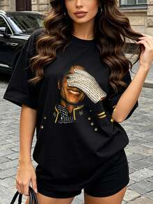Camiseta de manga corta con cuello redondo suave y casual para mujer de verano |   Michael, Jk | Tops para salir, Estilo callejero europeo y americano, Casual deportivo, Estilo unisex, Estilo casual urbano, Tops bonitos, Generación Z, Curvas, Ropa Y2K, Camisetas divertidas, Tops de mujer, Conjuntos de vacaciones para mujer, Top lindo, Camiseta gráfica, Conjuntos de primavera, Camisetas holgadas, Ropa urbana retro, Estilo de los 90, Estilo de los 2000, Subcultura, Top negro, Tops blancos, Conjunto de fiesta de los 90. - Negro - Ver 4
