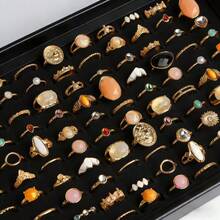 Juego de 15 anillos de mujer con formas geométricas, estilo mixto elegante y de lujo, anillos de dedo de varias piezas para fiesta, boda, uso diario, regalo de joyería de moda, envío aleatorio - 15 anillos punk al azar - Ver 5