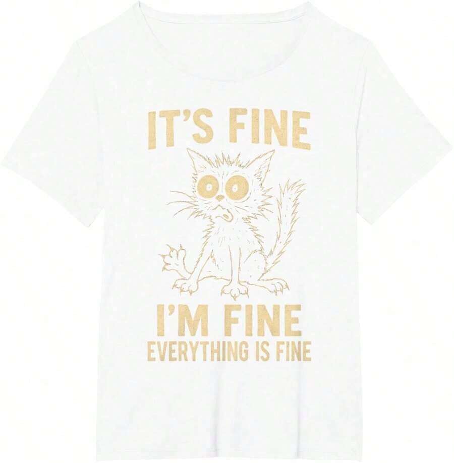 Camiseta con Gráfico de Gato Divertido para Hombres y Mujeres, Camiseta con Gato Meme Extraño y Loco, Regalo Perfecto para Cumpleaños, Navidad, Día de la Madre, Talla Única, Prenda Urbana con Gráfico Atrevido, Casual y Descontraída, Perfecta para Cualquier Ocasión, Clásica de Inspiración Vintage y Atemporal con un Toque Moderno. Puro Algodón - Blanco - Ver 1