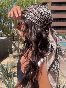 1 pieza Pañuelo de cabeza vintage con estampado de leopardo en estilo bohemio para mujer, adecuado para atuendos diarios, vacaciones en la playa, ceremonias de graduación, regreso a la escuela, celebraciones y fiestas - Camel - Ver 4