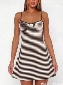 Vestido mini de tirantes finos a rayas, versátil y sexy para vacaciones, nuevo conjunto de vestido de playa para primavera/verano - Lila Púrpura - Ver 11