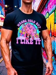 Camiseta gráfica humorística para hombre con personaje de dibujos animados y diseño de arcoíris - Camiseta negra casual de cuello redondo, un regalo novedoso y divertido para hombres, ropa de humor adulto excéntrica, cómoda y duradera para uso durante todo el año - Negro - Ver 2