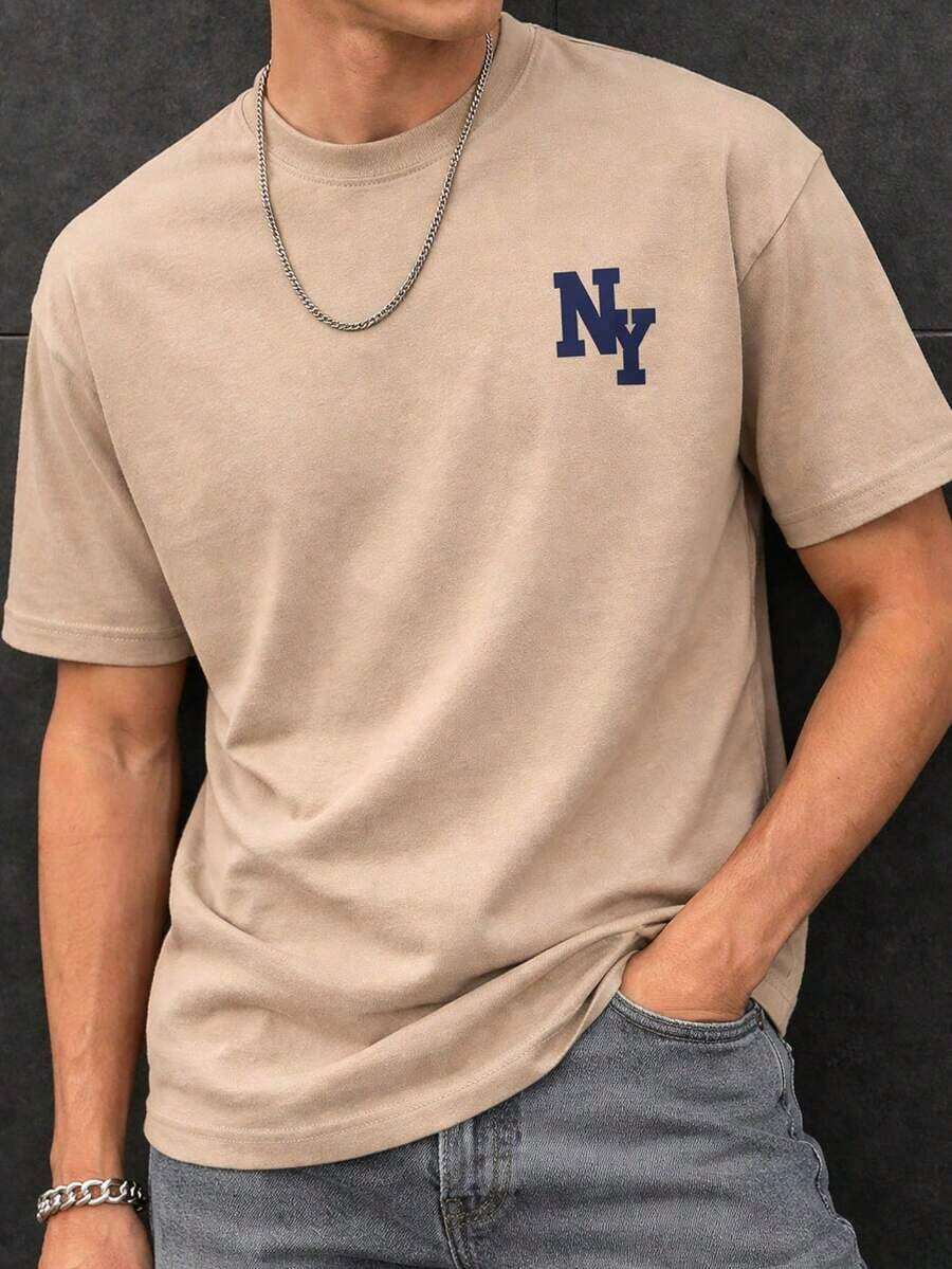 Camiseta de Manga Corta "NY"  Verano Casual Cuello Redondo 100% algodón. Ropa de hombre. Estampado de Letras "NY"  Camiseta para Hombre Ropa de Verano Moda Masculina Diseño Fresco y Ligero. Entrega inmediada, envios nacionales, hecho en méxico. En diferentes colores disponibles - Safari - Ver 1