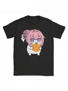 Camisetas Retro Doro Meme Nikke para Hombre y Mujer, Cuello Redondo, Manga Corta, Camisetas de Juegos de Dibujos Animados, Naranja, para Usar en Verano - Negro - Ver 1