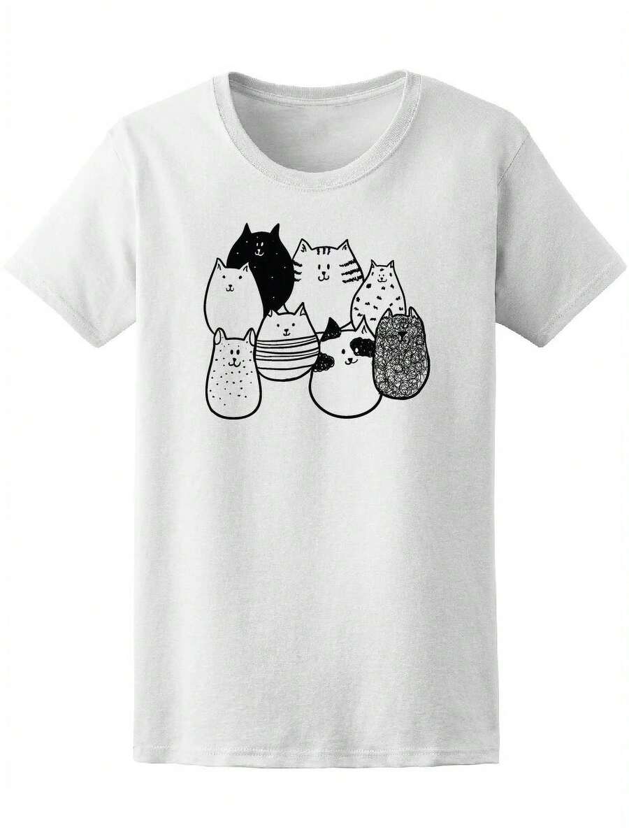 Camiseta con dibujo de gatos divertidos para mujer -Imagen de Shutterstock, talla pequeña para mujer - Blanco - Ver 1