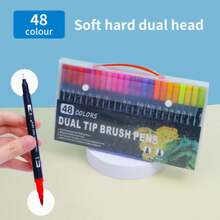 2-In-1 Washable Dual-Tip Brush Pen, Soft Tip Marker Pen With Black Barrel In PVC Box, Watercolor Pen Set - Multicolor - View 14