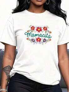 1 Piece Of Mamacita T-Shirt For Latin Women, Printed Cotton, T--4180g, 100% Cotton. - 白色 1 - 查看 12