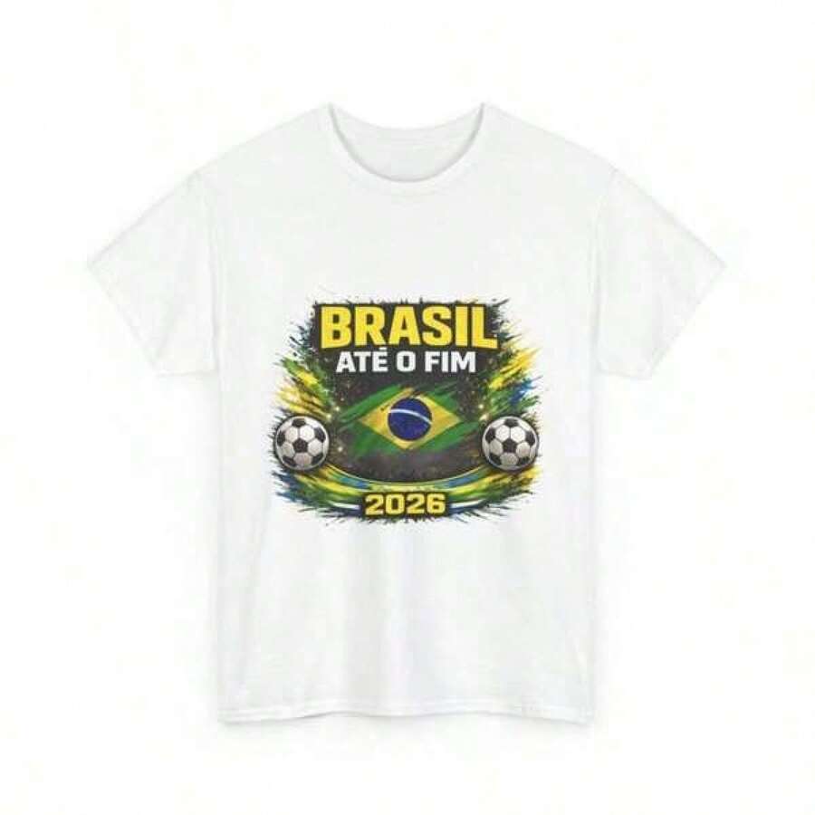 Camiseta unisex de manga corta, Camiseta Brasil Até O Fim 2026 - Camiseta de aficionado al fútbol de Brasil - Camiseta Wm 2026 Brasil Porter - Camiseta de fútbol para hombre, spiderman, ,  mujer, romwe men, boho chic, regalos para maestras, camiseta para mujer, conjuntos curvy para hombre, y2k - Blanco - Ver 1