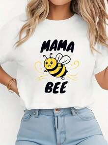 Camisetas Familiares con Estampado de Abejas para el Día de la Madre, Camiseta con Estampado Gráfico de Abeja para Fiesta de Cumpleaños, Camiseta Sólida, Camiseta Casual de Manga Corta para Mujer para Primavera y Verano, Camisetas Gráficas para Mujer - Blanco - Ver 1
