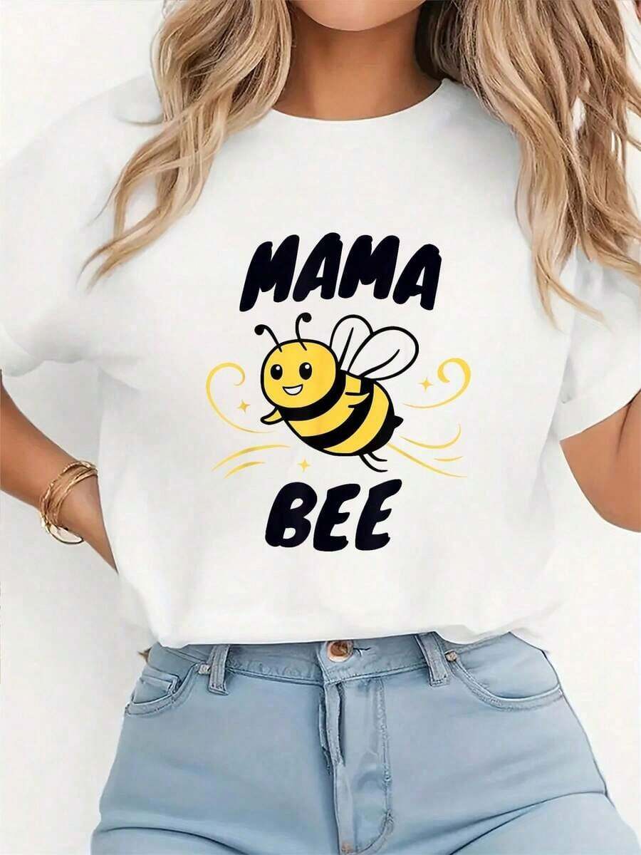 Camisetas Familiares con Estampado de Abejas para el Día de la Madre, Camiseta con Estampado Gráfico de Abeja para Fiesta de Cumpleaños, Camiseta Sólida, Camiseta Casual de Manga Corta para Mujer para Primavera y Verano, Camisetas Gráficas para Mujer - Blanco - Ver 1