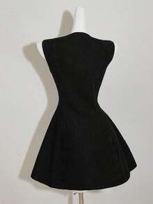 MOD Vestido mini ajustado sin mangas de mezclilla azul para mujer - Blanco - Ver 7