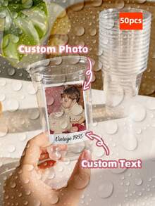 1/18/50pcs Customizable Personalized Photo, Image, Brand Logo Plastic Cup Stickers, PVC Waterproof Oil-Resistant, Strong Adhesion, Suitable For Birthday, Wedding, Anniversary Party, Gift Packaging, Personalized Gift, Holographic Stickers - Multicolor - View 14