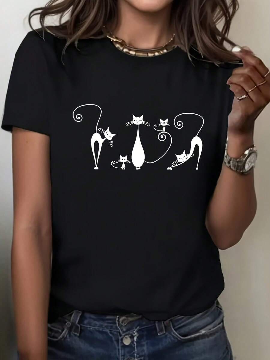Creative And Cool Casual T-Shirt For Women - Black - View 1