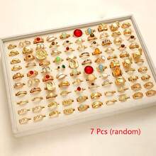 7/16pcs Geometric Shape Ring Set, Elegant Luxury Mixed Styles, Couple Rings For Party, Wedding, Daily Wear, Fashion Jewelry Gift, Random Assortment - Gold - View 11