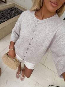 Áo khoác cardigan nữ tối giản, thanh lịch, gợi cảm phong cách Mori Girl, thích hợp cho mùa xuân/hè. - Xám - Xem 2