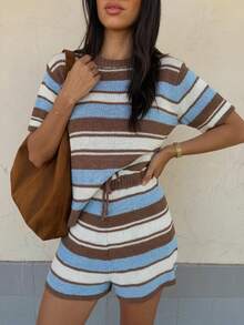 Women's Minimalist Elegant Knit Two Pieces Set, Casual Chic Style, Spring/Summer - Multicolor - View 2