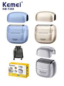 Kemei 1 máy cạo râu điện mini cầm tay KM-T290 dành cho nam, máy cạo râu chuyên nghiệp chống nước, sạc nhanh USB, thời lượng pin lâu dài, công tắc trượt, lưới cạo râu từ tính chính xác, 5 đầu tỉa râu tốc độ cao, hộp quà tặng. - Nhiều màu - Xem 3