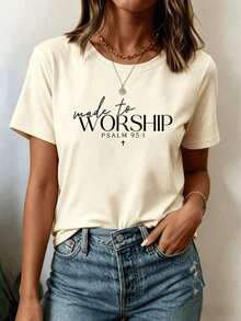 Camiseta casual de verano con cuello redondo, ropa deportiva religiosa, camiseta con el Salmo 95:1, ropa deportiva cristiana, sudadera con capucha bíblica, camiseta religiosa, camiseta de fe, regalo cristiano para mujer, camiseta de manga corta ajustada para mujer. - Albaricoque - Ver 7
