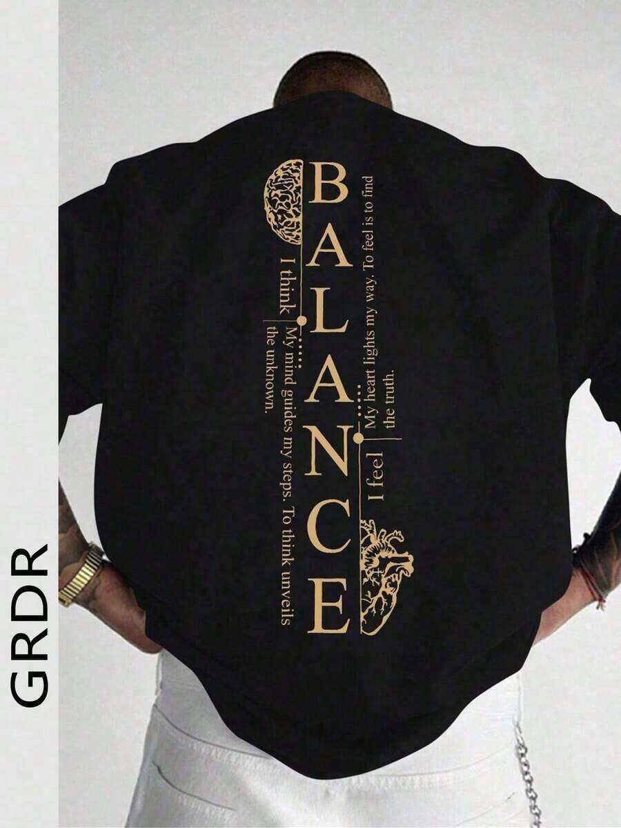 Camiseta de manga corta holgada con estampado de moda para hombres GRDR |       Diseño exquisito |       Esencial de verano |       Fácil de combinar, mostrando tu estilo - Negro - Ver 1