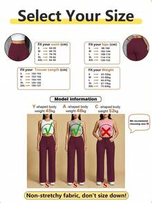 Women's Burgundy Straight Leg Pants With Button Pockets And Zipper Details, Made Of Polyester Fabric With Slight Stretch Spring - Burgundy - 1 - View 4