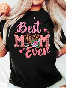 Camiseta% de algodón para la mejor mamá - Camiseta de manga corta y cuello redondo con estampado de letras y diseño de leopardo - El regalo ligero perfecto para el Día de la Madre, disponible en tallas S-XXL, adecuada para uso casual y en casa, se puede usar durante todo el año, para primavera y otoño como capa interior o sola en verano, estilo unisex, perfecta para amigas, camiseta moderna de algodón de alta calidad. - Negro - Ver 6