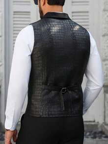 Manfinity Mode Men Double Breasted Waistcoat Without Shirt,Men's Casual/Business Single Breasted Suit Vest, Suitable For Daily Commuting Men's Daily Casual Summer Vacation Wear,Perfect For Going Out And Daily Wear - 黑色 - 查看 3