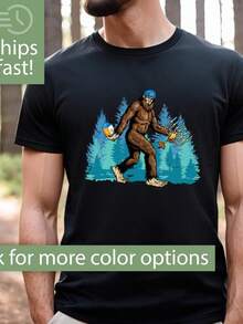 Funny  T-Shirt, Funny Gift, Bigfoot T-Shirt For Men, Gift,  T-Shirt For Men,  T-Shirt, Everyday Essentials, Men's Clothing, Graphic T-Shirts For Boys, Summer T-Shirts,  Men's Clothing - 黑色 - 查看 7