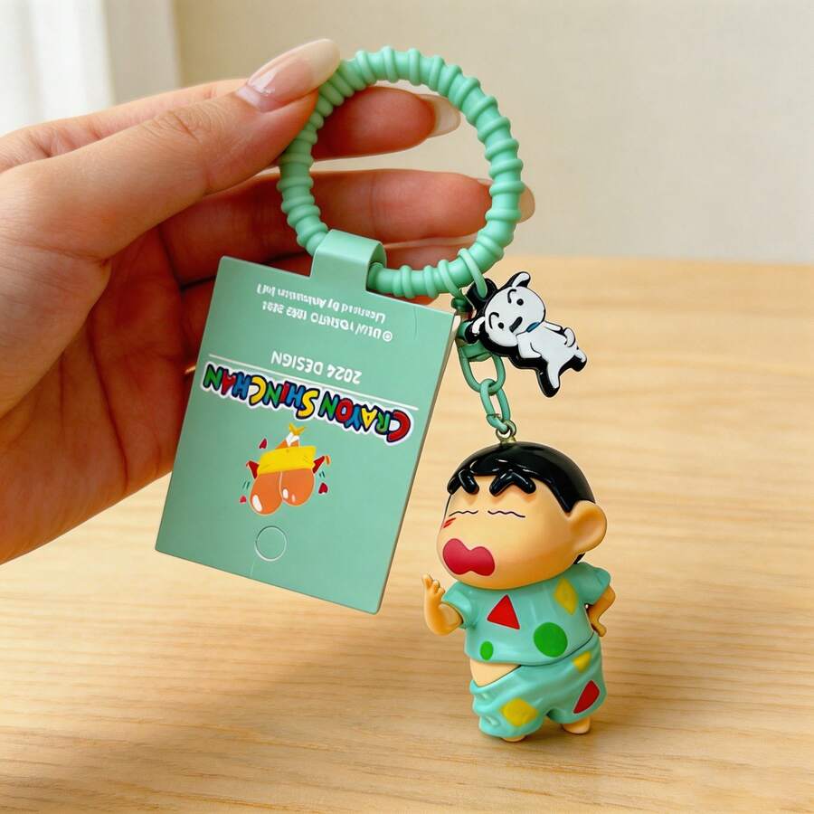 MINISO 3D PVC Crayon Shinchan Keychain With Colorful Beads And Cute Cartoon Figure, Fun And Durable Design For Bag, Car, Or Home Decoration, Collectible Gift, Multiple Styles Available - Green - View 1