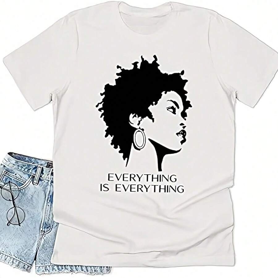 African American History T-Shirt For Men And Women, Black Print T-Shirt, Magic Fashion Retro Black T-Shirt With Natural African American Hairstyle - 白色 - 查看 1