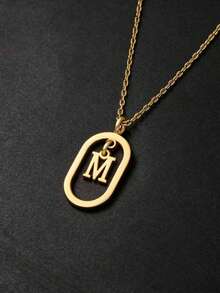 Personalized Luxury Niche Design Oval Hollow Pendant Customized Letter Necklace, Minimalist Versatile Customizable Initial, Create Your Own Refined Atmosphere, Suitable For Bestie/Yourself/Girlfriend, Gentle All-Match Not Picky, Suitable For Daily, Date, Personalized Gift, Birthday Gift, Graduation Gift, Travel Gift, Mother's Day Gift, Easter Accessory Gift, Romantic Wedding Accessory Gift, Bridesmaid Gift, Ladies Beach Accessory - Multicolor - View 8